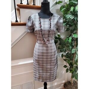 Tacera Women's Gray Polyester Round Neck Short Sleeve Knee Length Dress Size M